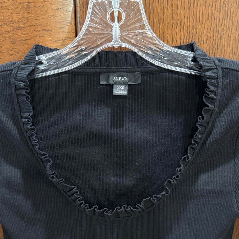 J. Crew Black Ruffle Neck Ribbed Top - Picture 2 of 9
